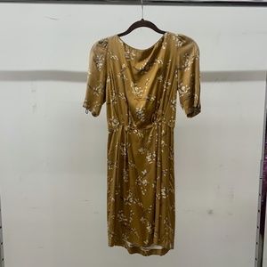 MUSTARD FLORAL SATIN DRESS